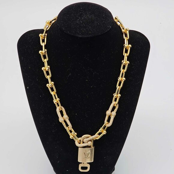 Auth Louis Vuitton Lock & Key w/Unbranded 925 Pure Silver Gold Plated Necklace - Picture 1 of 13